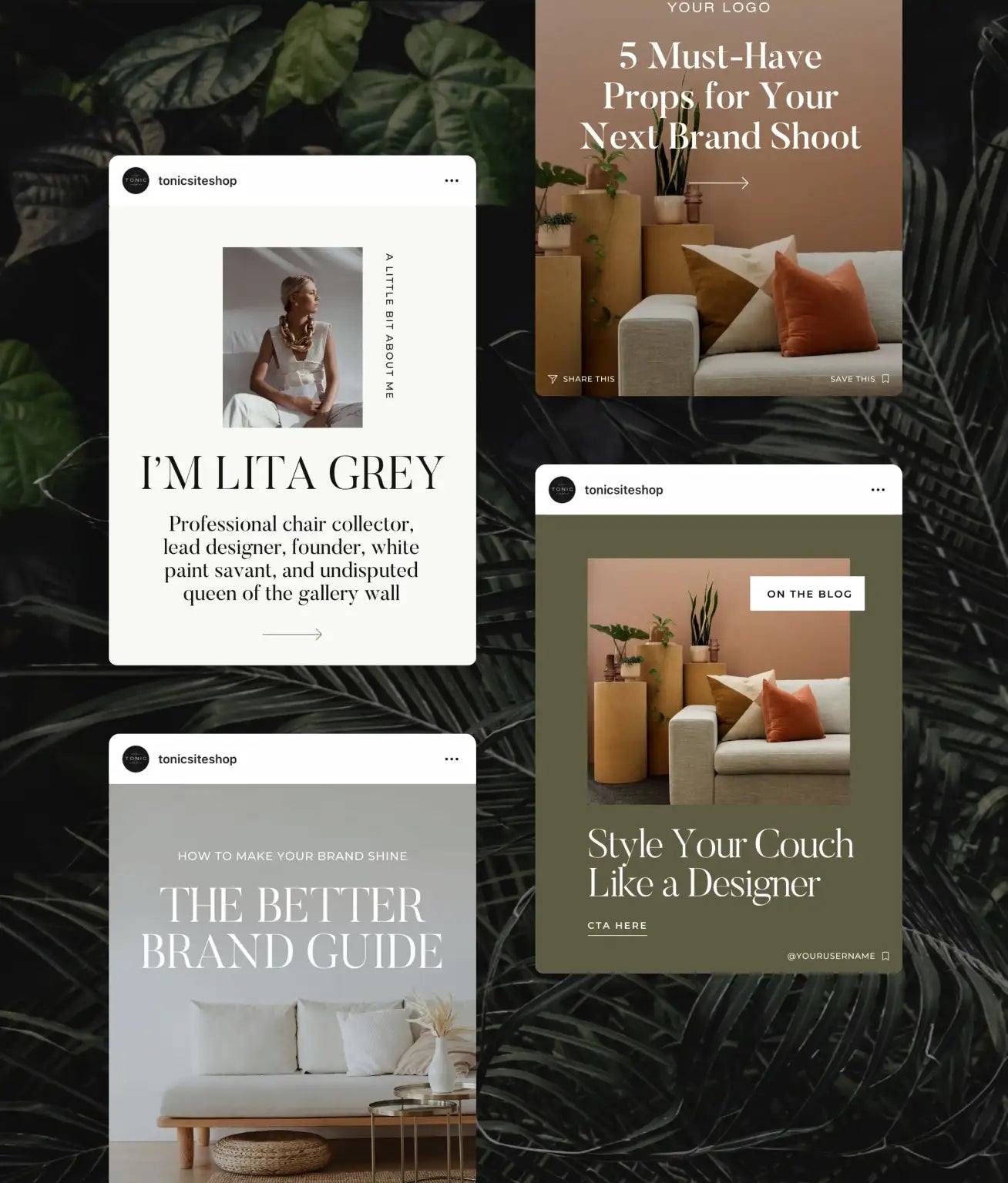 Lita Grey Social Media Canva Templates - Modern Market